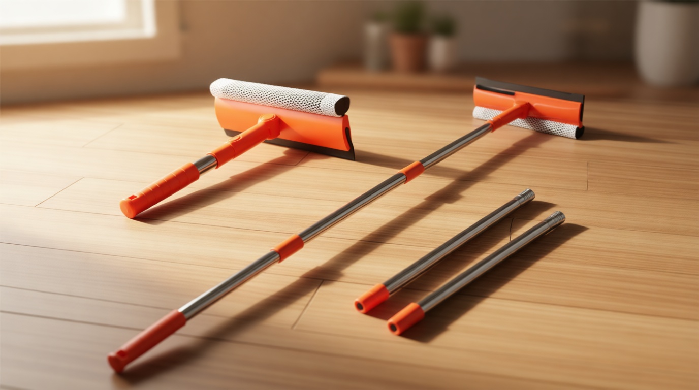 Professional Window Squeegee,2 in 1 Squeegee Window Cleaner with Long Stainless Steel Handle,Sponge Car Window Squeegee for Gas Station, Glass,Shower (Sponge Style)