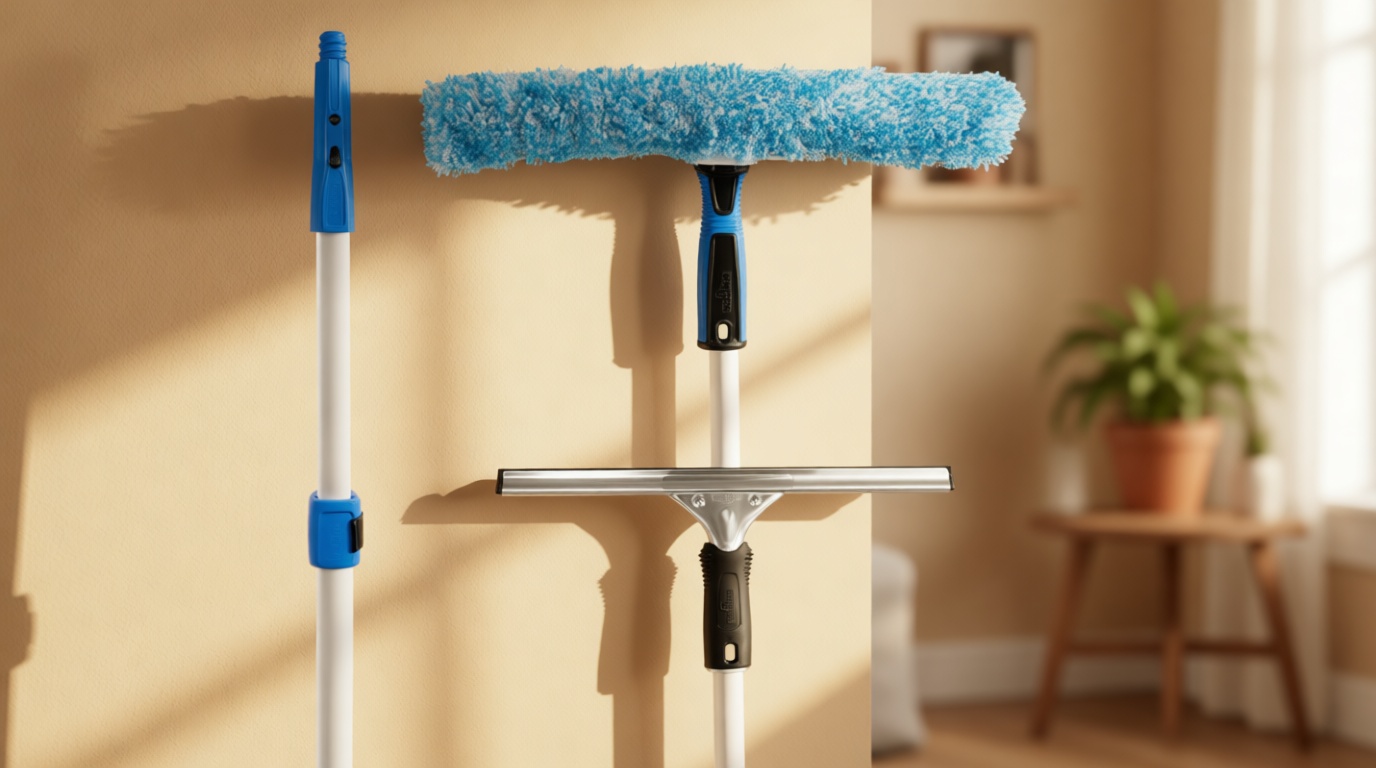 Unger Professional Connect and Clean Total Pro Cleaning Kit, All-in-One Household Window Washing with Streak-Free Results, Includes 12” Squeegee, 14” Scrubber Washer, Telescopic Pole Extends Up to 6’