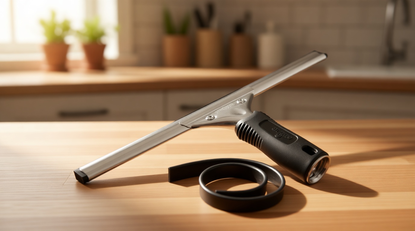 Unger Professional Connect and Clean 12” Performance Squeegee for Glass and Window Care with Replacement Rubber, Heavy Duty Cleaning Supplies with Streak-Free Results, Handheld Household Cleaner Tool