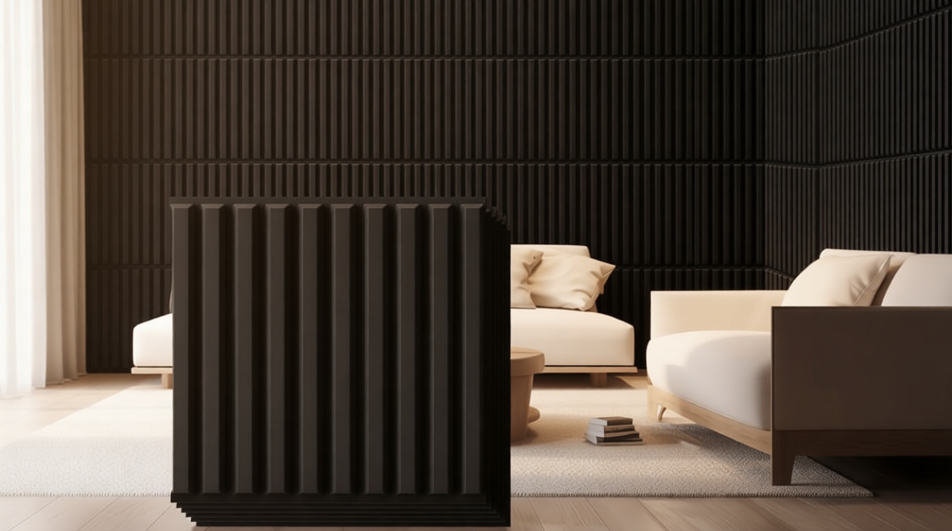 Nuanchu 32 Pcs 3D Slat Wall Panels, 12"x12" PVC Fluted Wall Paneling for Interior Decor, Paintable Waterproof Textured Tiles for Living Room TV Background Gaming Room, 32 Sq. ft Coverage (Black)