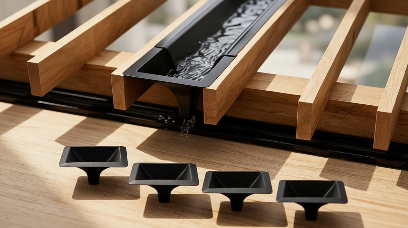 4-Pack Under-Deck Drainage System Downspouts, Below-Deck Rain Shield for 12 & 16 Inch Joist Spacing, Black PE Deck Water Diverter with Pre-marked Cut Lines, Create a Dry Patio and Protect Wooden Beams