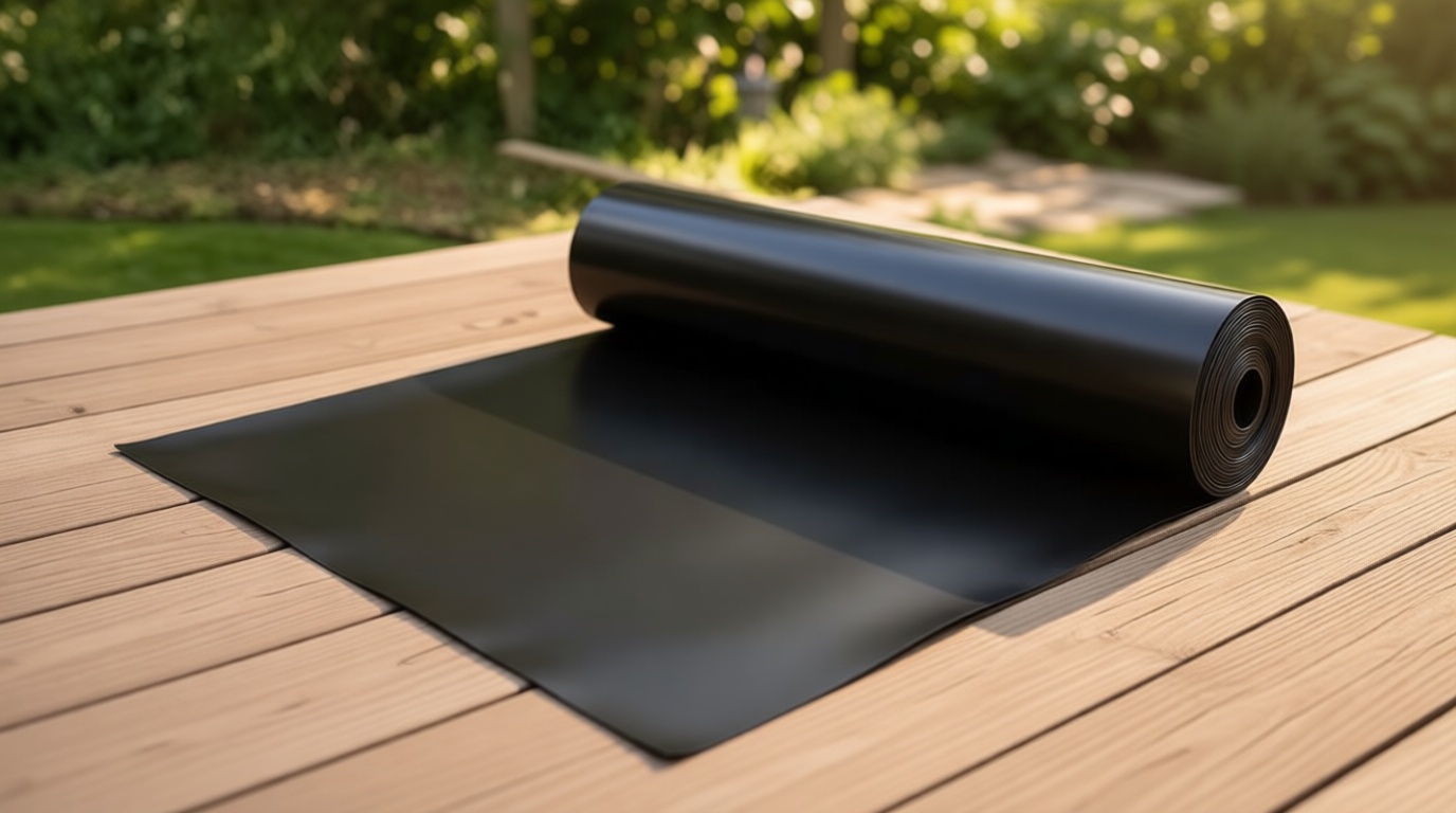 1PCS 50 ft x 40 inches Black Under Deck Drainage System Trough Deck, HDPE Water Drainage Trough System Deck Waterproofing Drain Membrane Rain Shield for Patio, Pool, Gardendeck (50ft x 40")