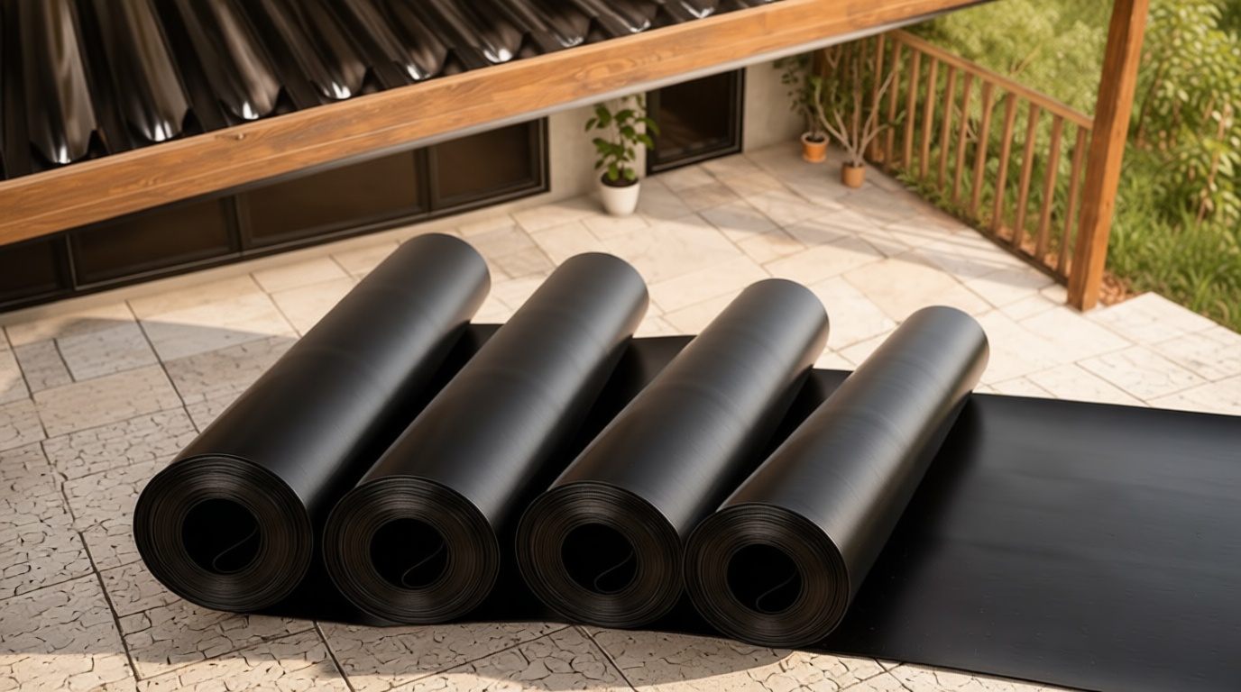 Muzata 4PCS 50FT Black Under Deck Drainage System Trough HDPE Waterproofing Membrane Fit for 16“ Joist Spacing M081