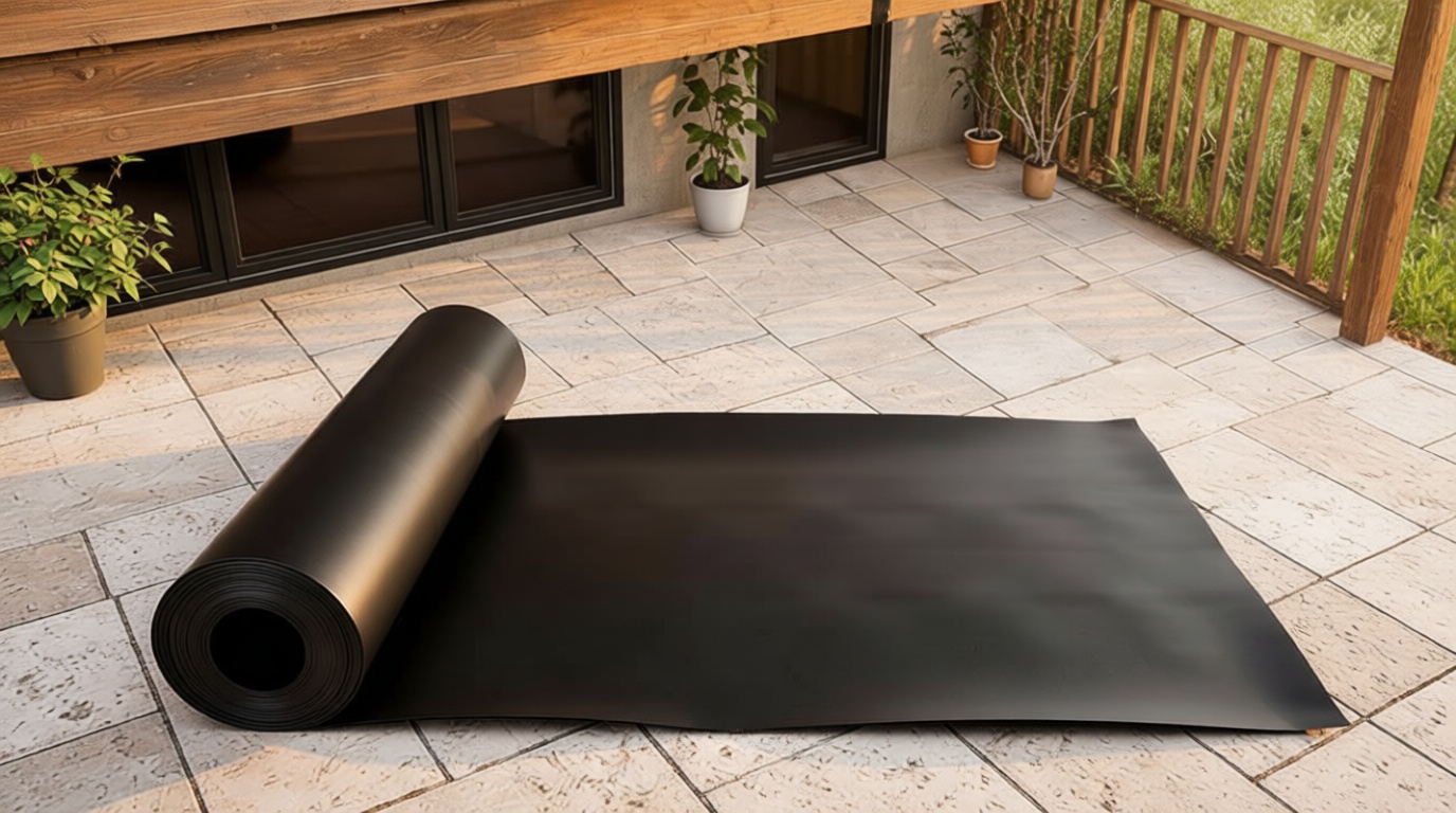 Muzata 1PCS 50FT Black Under Deck Drainage System Trough HDPE Waterproofing Membrane Fit for 16“ Joist Spacing M081