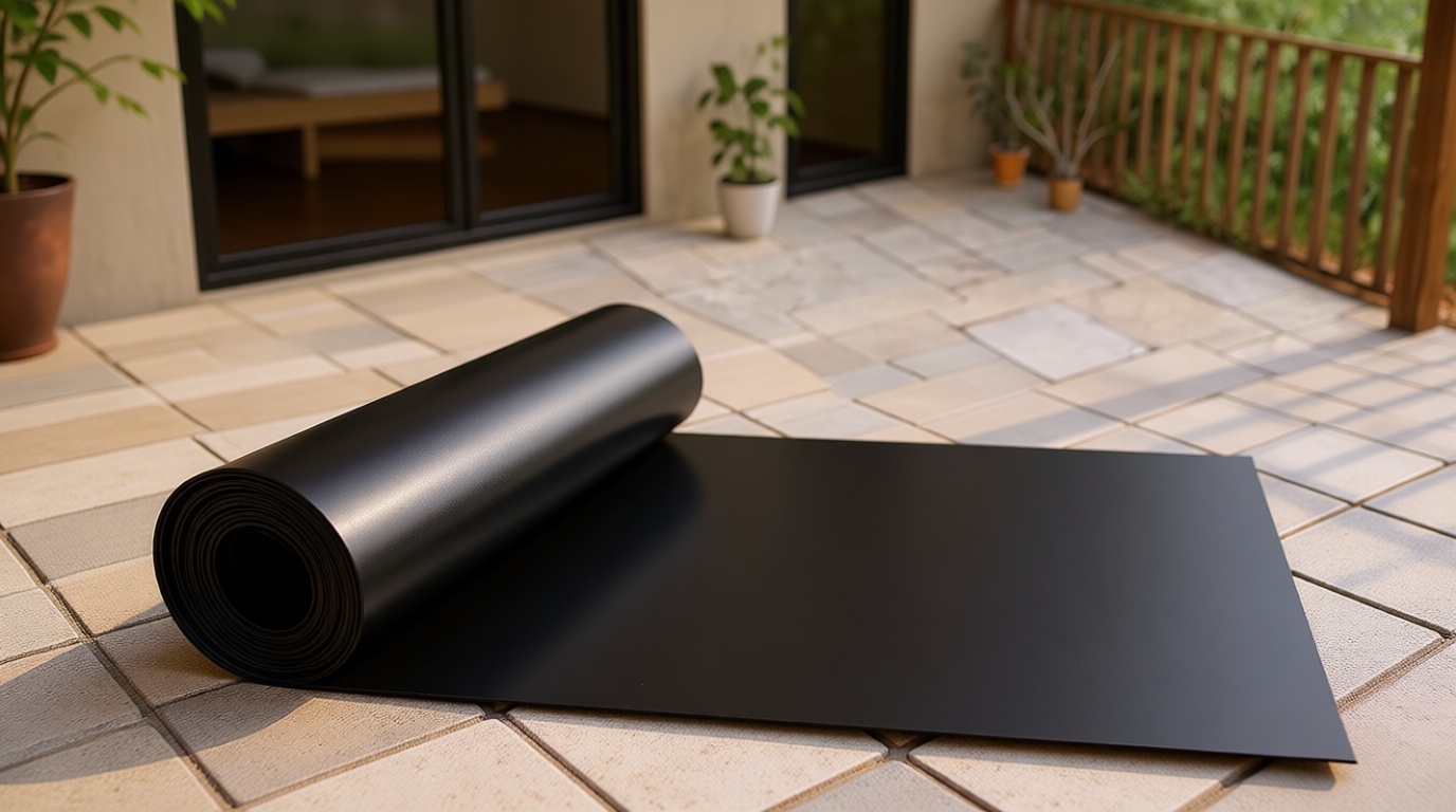 Muzata 1PCS 50FT Black Under Deck Drainage System Trough HDPE Waterproofing Membrane Fit for 12" Joist Spacing M059