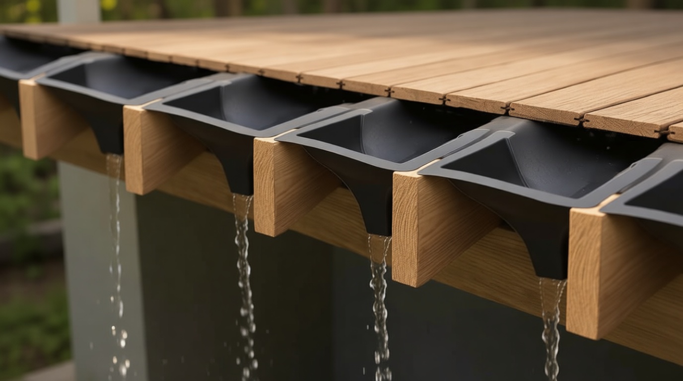 Downspout Gutter Funnel for Under Deck Drainage System - 5 Pack Black PE for 12” & 16” Joist Spacing, Pre-Marked Cut Lines for Easy Installation & Joist Rot Protection