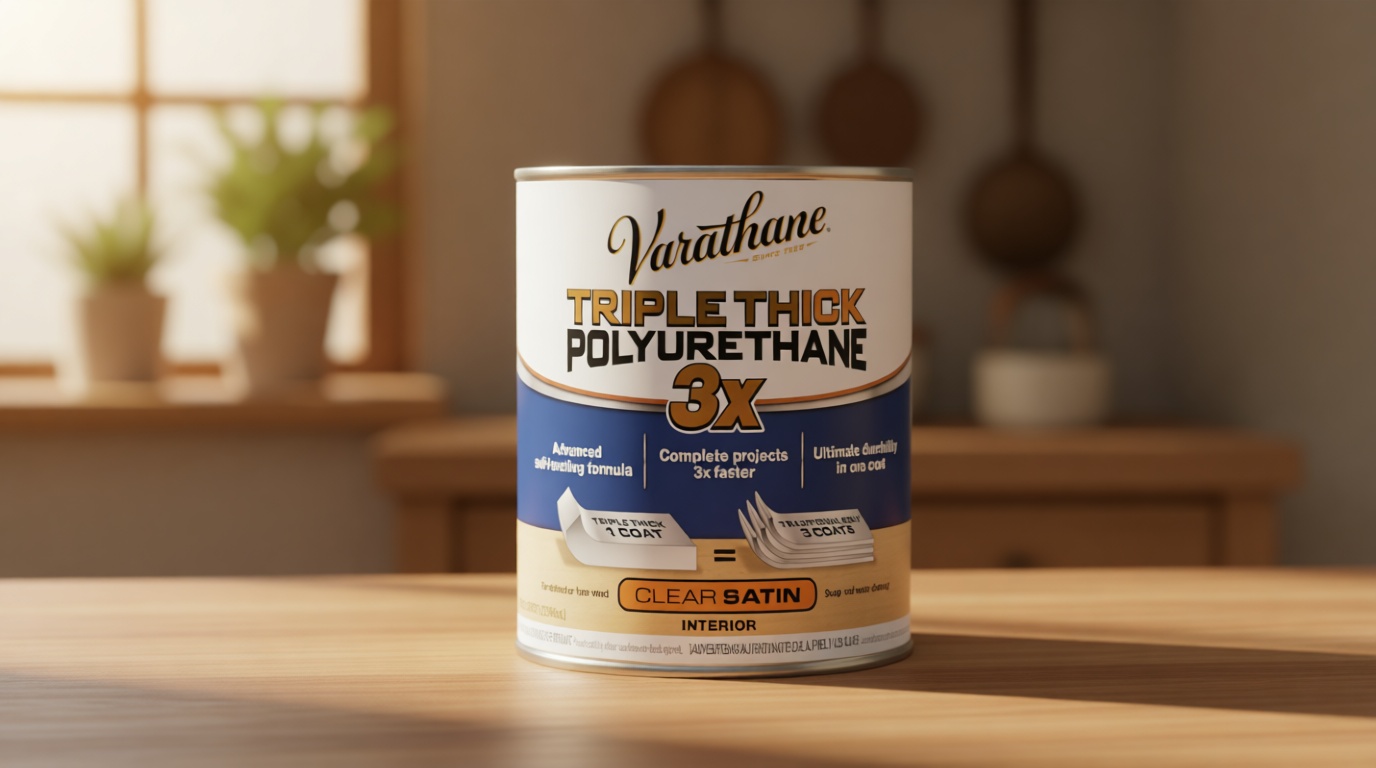 Varathane Triple Thick Polyurethane Clear Wood Finish | Self-Leveling Formula | Scratch And Stain Resistance | Durability In One Coat | Satin | Quart